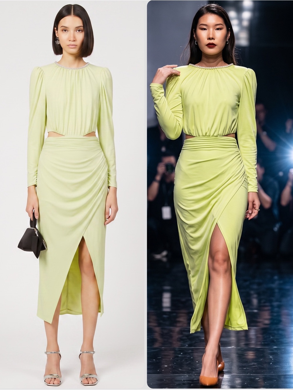 Self-Portrait Avocado Green Jersey Long Sleeve Cutout Vogue Midi Dress NWT $659